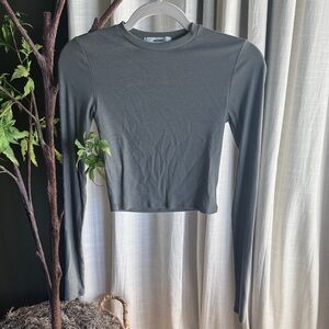 Joah Brown Green Long Sleeve Crop Top
